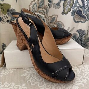 Naturalizer N5 Comfort Black Slingback Wedge Sandals, Size 8W